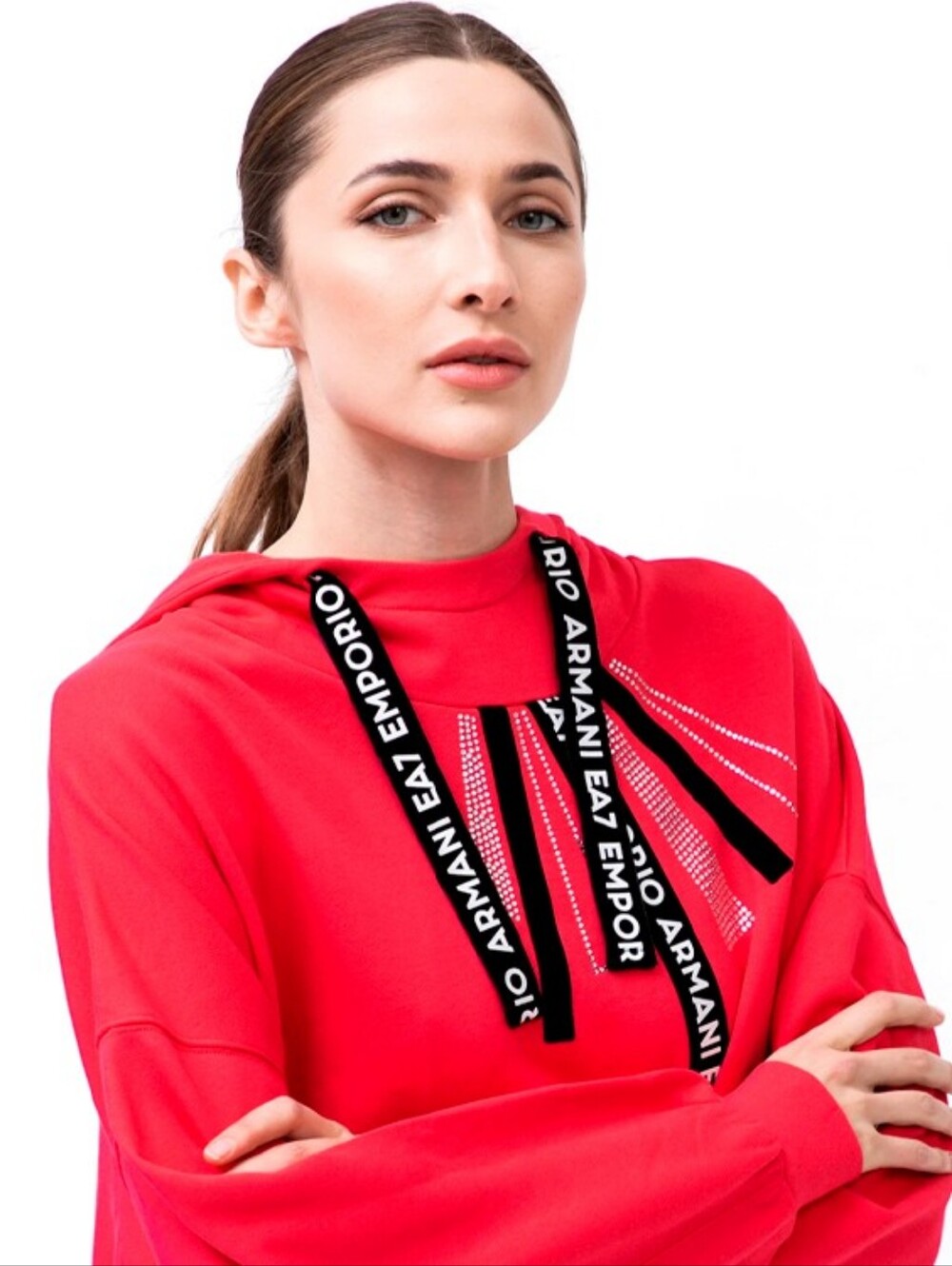 ULTRA RARE Emporio Armani EA7 Hoodie, Hot Pink & Black With Rhinestones